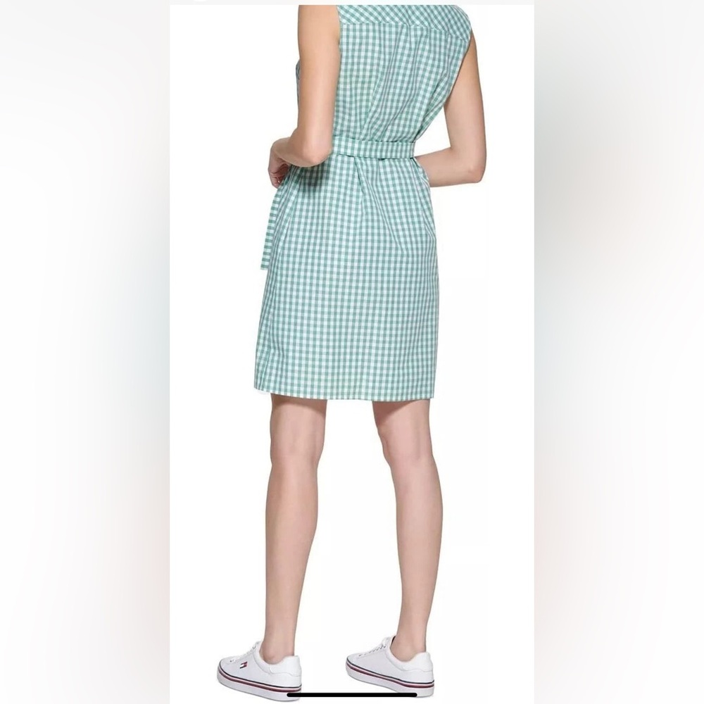 🌴TOMMY HILFIGER CHECKED BUTTON DOWN SLEEVELESS TIE FRONT SHIRT DRESS NWT - Picture 5 of 11